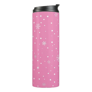 Christmas Snowflake Pink and White Polka Dot Thermal Tumbler