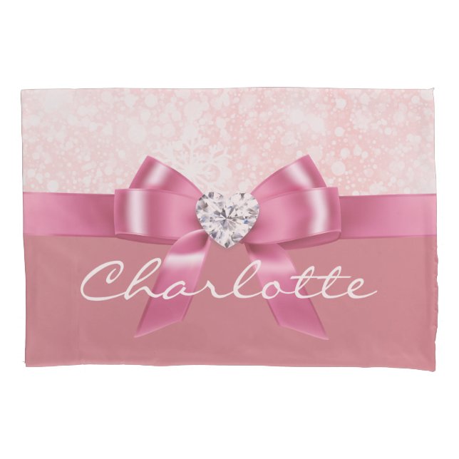 Christmas Snowflake Pink Ribbon Diamond Pillow  Pillowcase (Front)