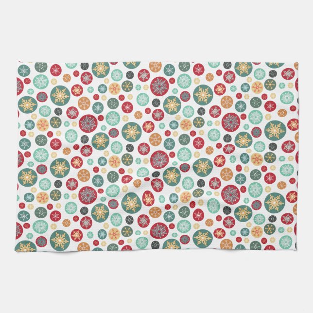 Christmas Snowflake Polka Dots Elegant Pattern Tea Towel (Horizontal)