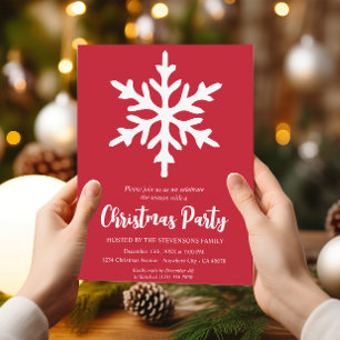 Christmas Snowflake Red Minimalist Holiday Party Invitation