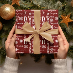 Christmas Snowflake Repeating Name Personalised Wrapping Paper