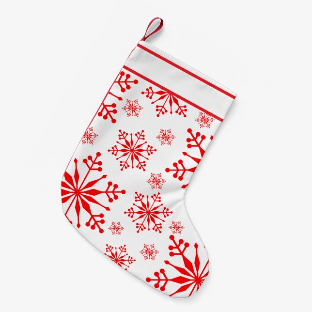 Christmas Snowflake Stocking in Red and White. (Front (Hanging))