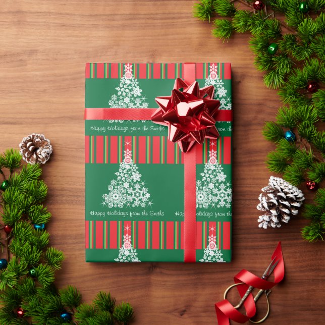 Christmas snowflake tree message green patterned wrapping paper (Holiday Gift)