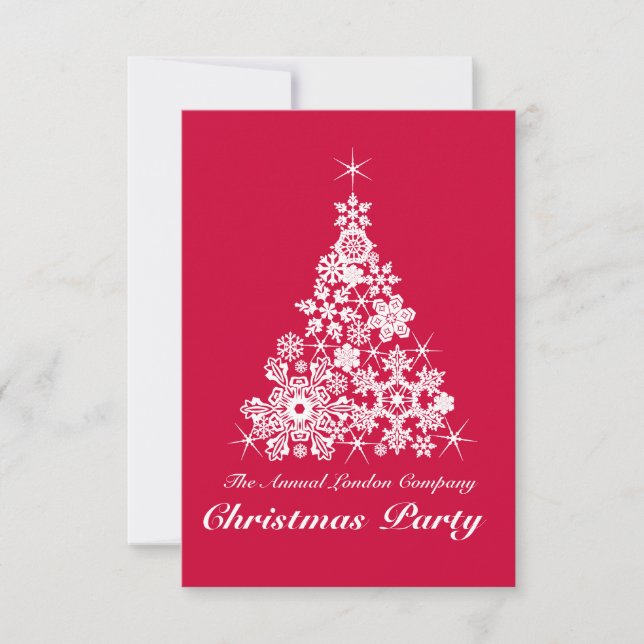 Christmas snowflake tree party invitation red (Front)