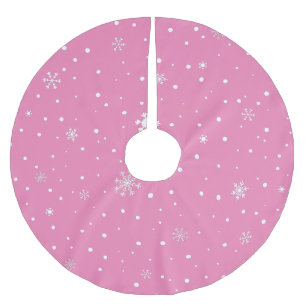 Christmas snowflake with pink and white polka dot brushed polyester tree skirt