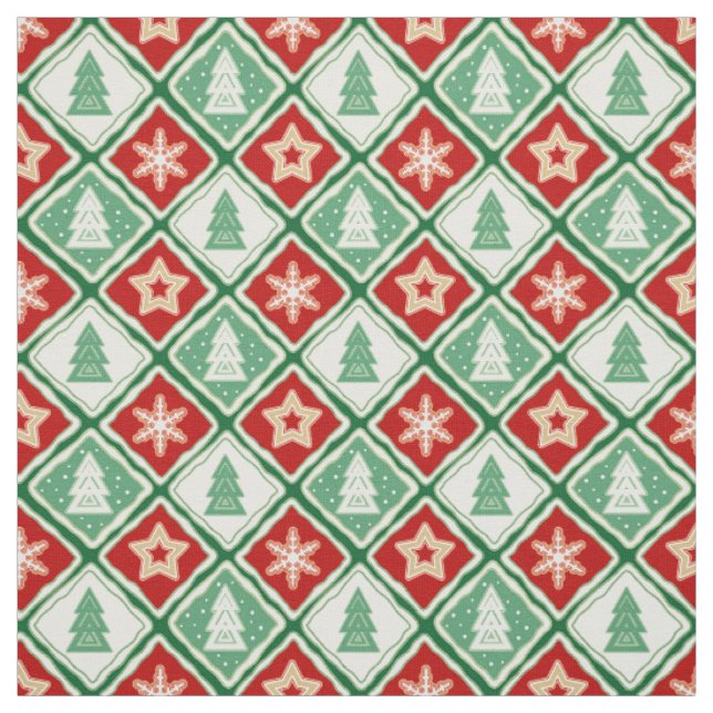 Christmas snowflakes and Christmas trees Fabric (Swatch)