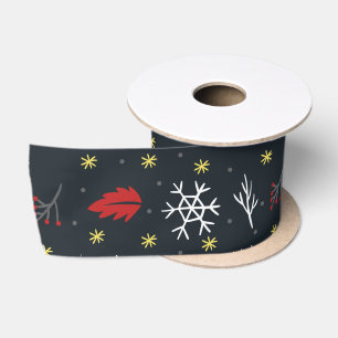 Christmas Snowflakes and Leaves with Black Back Satin Ribbon