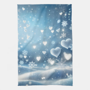 Christmas Snowflakes and Snow Hearts Tea Towel