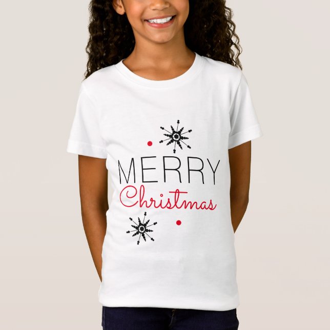 Christmas Snowflakes Black and Red T-Shirt (Front)