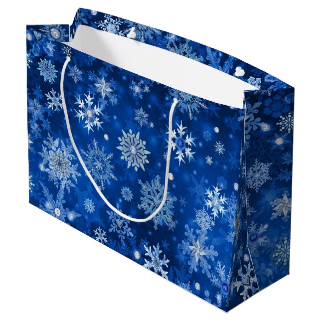 Christmas Snowflakes Blue and Silver Big Gift Bag (Back Angled)