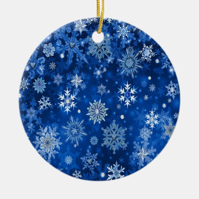 Christmas Snowflakes Blue and Silver Ceramic Tree Decoration (Front)