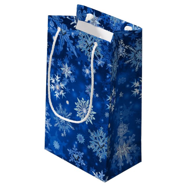 Christmas Snowflakes Blue and Silver Gift Bag (Back Angled)