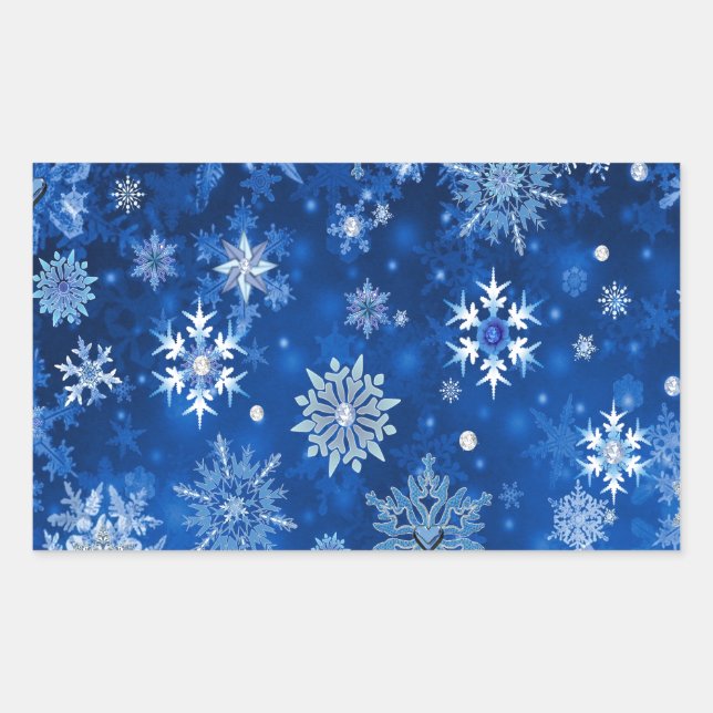 Christmas Snowflakes Blue and Silver Rectangular Sticker (Front)