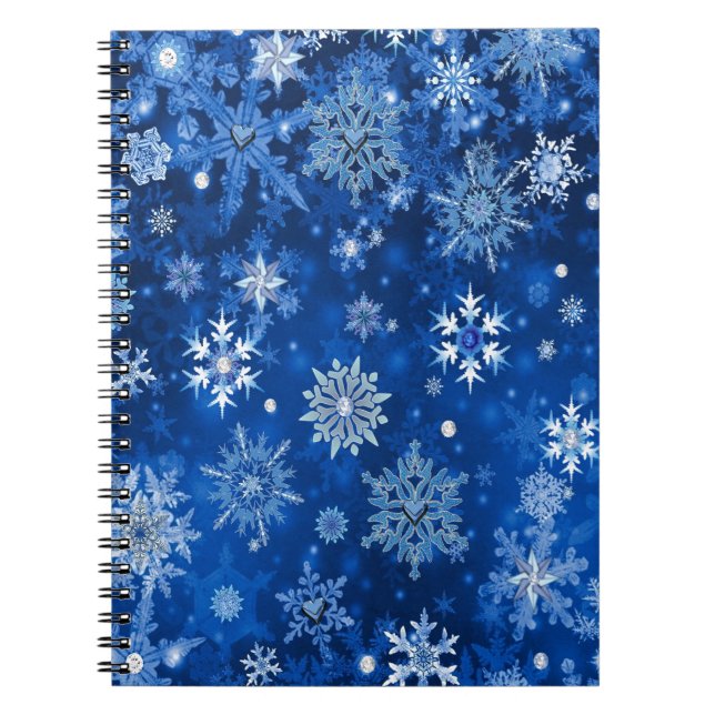 Christmas Snowflakes Blue and Silver Spiral Notebook (Front)