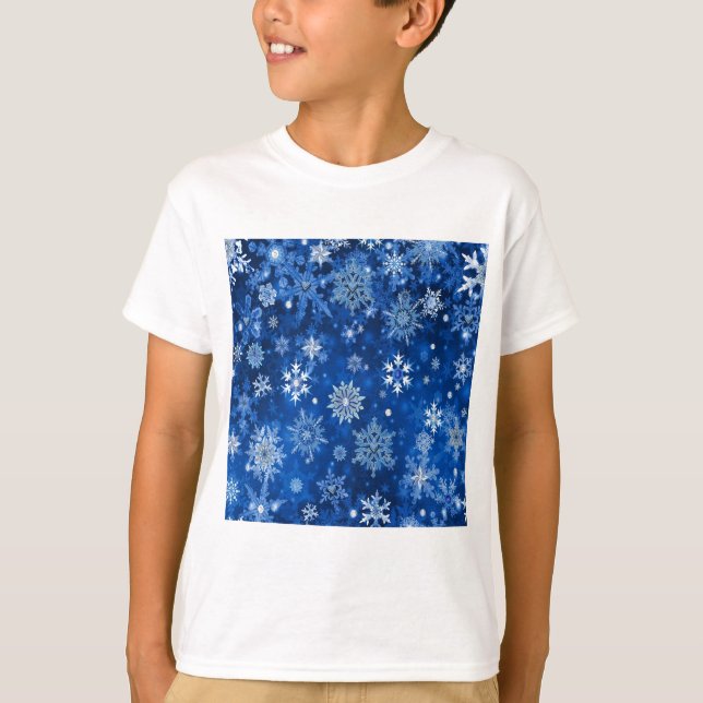 Christmas Snowflakes Blue and Silver T-Shirt (Front)