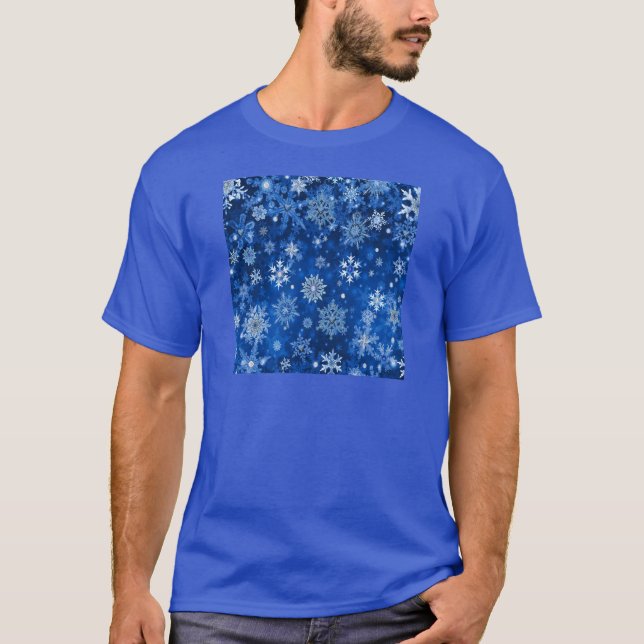 Christmas Snowflakes Blue and Silver T-Shirt (Front)