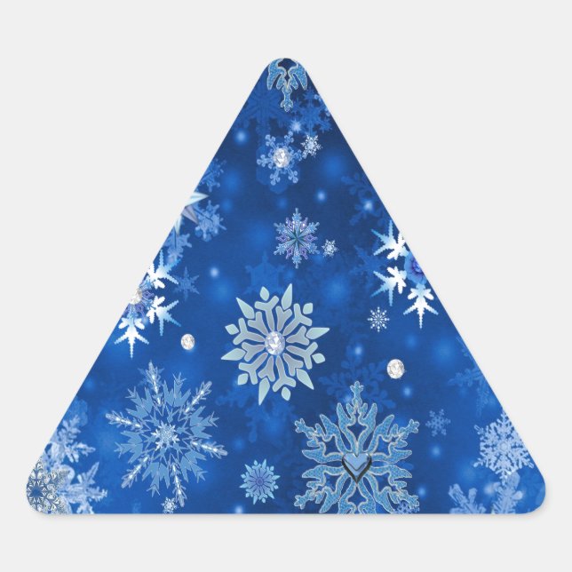 Christmas Snowflakes Blue and Silver Triangle Sticker (Front)