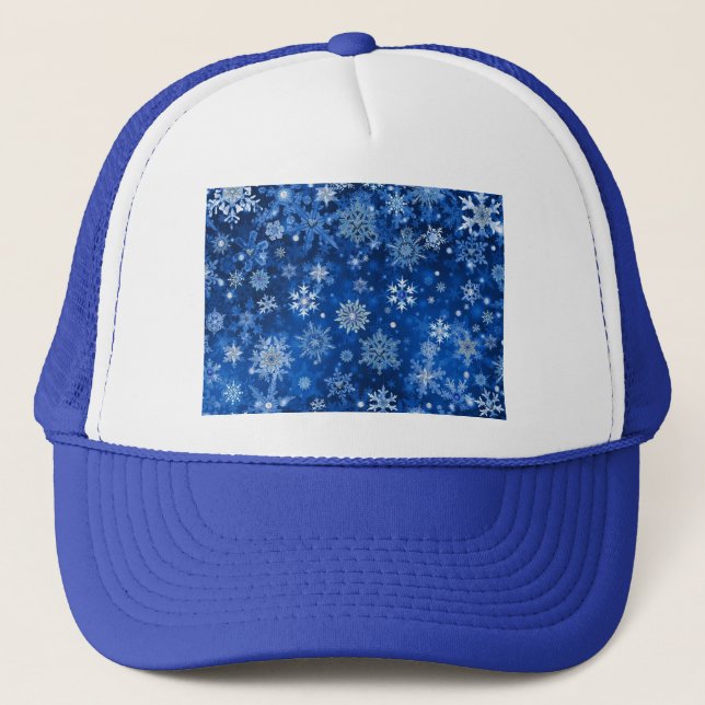 Christmas Snowflakes Blue and Silver Trucker Hat (Front)