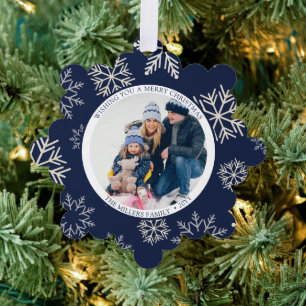 Christmas Snowflakes blue Photo Tree Decoration Card