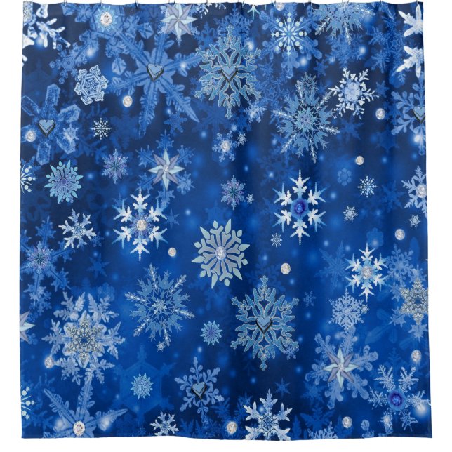 Christmas Snowflakes Blue & Silver Shower Curtain (Front)
