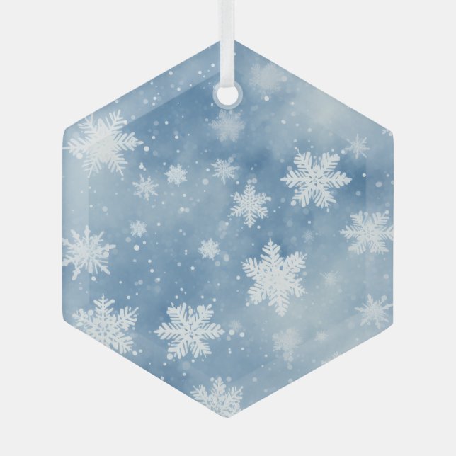 Christmas Snowflakes Blue Sky Glass Tree Decoration (Front)