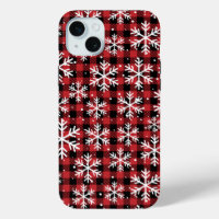 Christmas Snowflakes Buffalo Plaid Pattern 