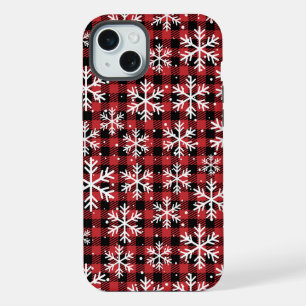 Christmas Snowflakes Buffalo Plaid Pattern iPhone 15 Plus Case