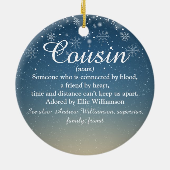 Christmas Snowflakes Cousin Definition Script  Ceramic Tree Decoration (Back)