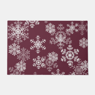 Christmas Snowflakes Door Mat-Maroon Wine Doormat