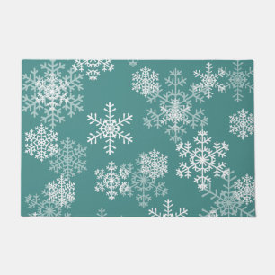 Christmas Snowflakes Door Mat-Teal Doormat
