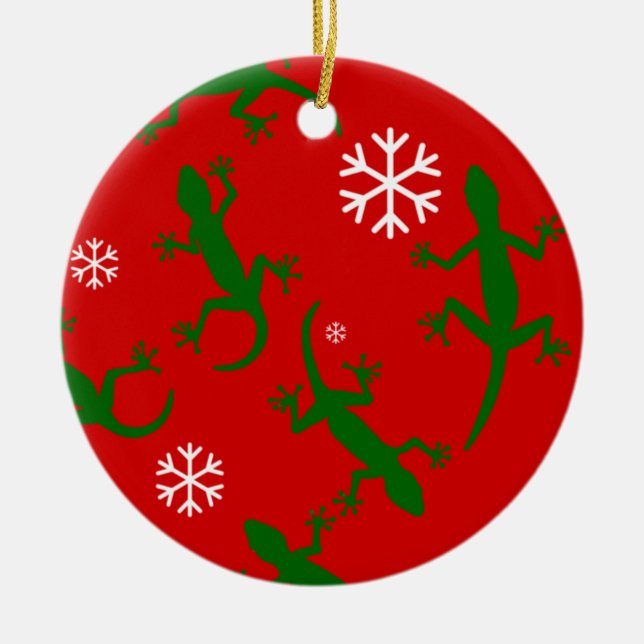 christmas snowflakes geckos ceramic tree decoration (Front)