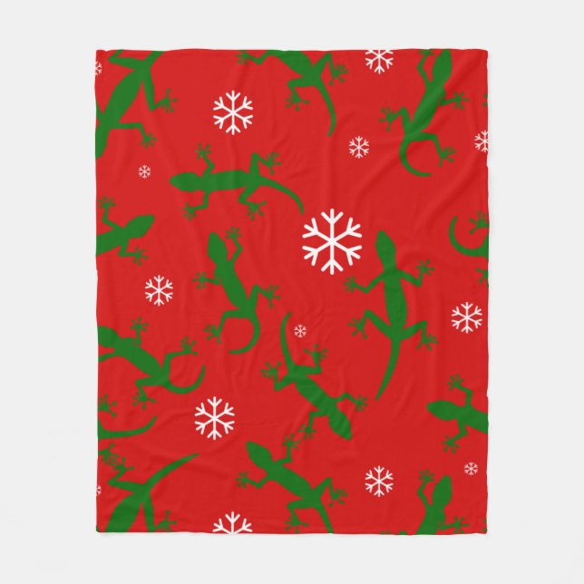 christmas snowflakes geckos fleece blanket (Front)