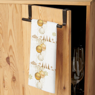 Christmas Snowflakes Gold Ornaments Sparkle  Tea Towel