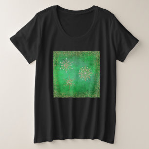 Christmas Snowflakes Green & Gold Glitter Plus Siz Size T-Shirt
