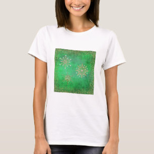 Christmas Snowflakes Green & Gold Glitter T-Shirt