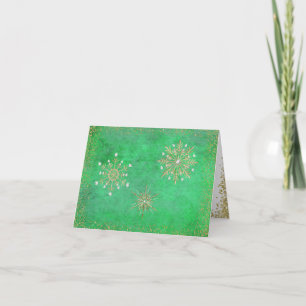 Christmas Snowflakes Green & Gold Holiday Card