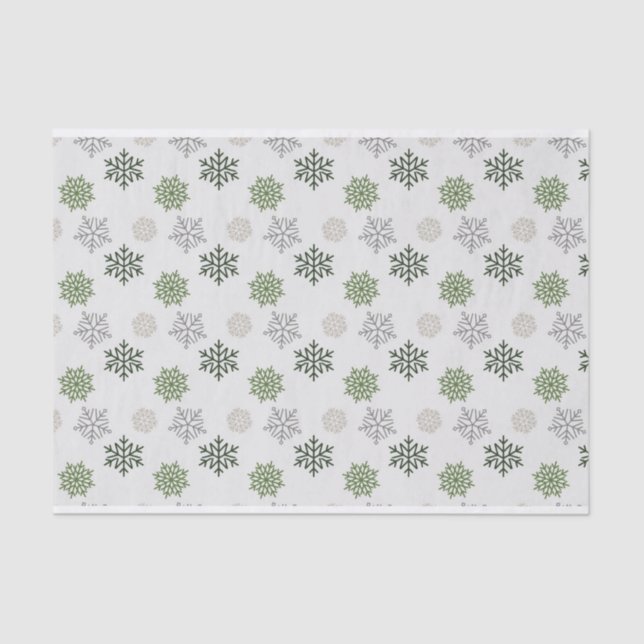 Christmas Snowflakes Green Gold Tissue Paper (Front)