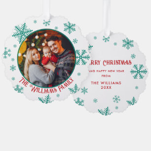 Christmas Snowflakes Green Red Photo Tree Decoration Card