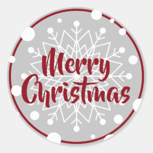Christmas Snowflakes Grey Maroon Classic Round Sticker