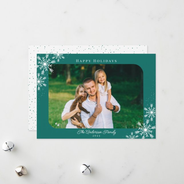 Christmas Snowflakes Happy Holidays Photo Holiday Card (Front/Back In Situ)