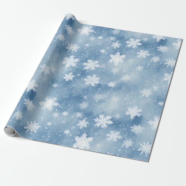Christmas Snowflakes Light Blue Sky Wrapping Paper (Unrolled)