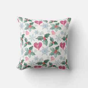 Christmas Snowflakes mistletoe hearts holiday new Cushion