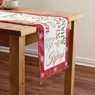 Christmas Snowflakes Names and Ornaments  Short Table Runner