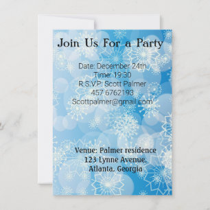 Christmas snowflakes on a blue background invitation