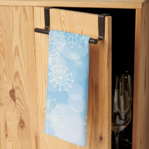 Christmas snowflakes on a blue background       tea towel