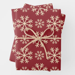 Christmas Snowflakes on Dark Red Background  Wrapping Paper Sheet
