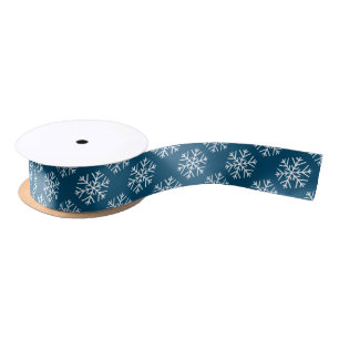 Christmas Snowflakes on Teal Blue Ribbon Satin Ribbon