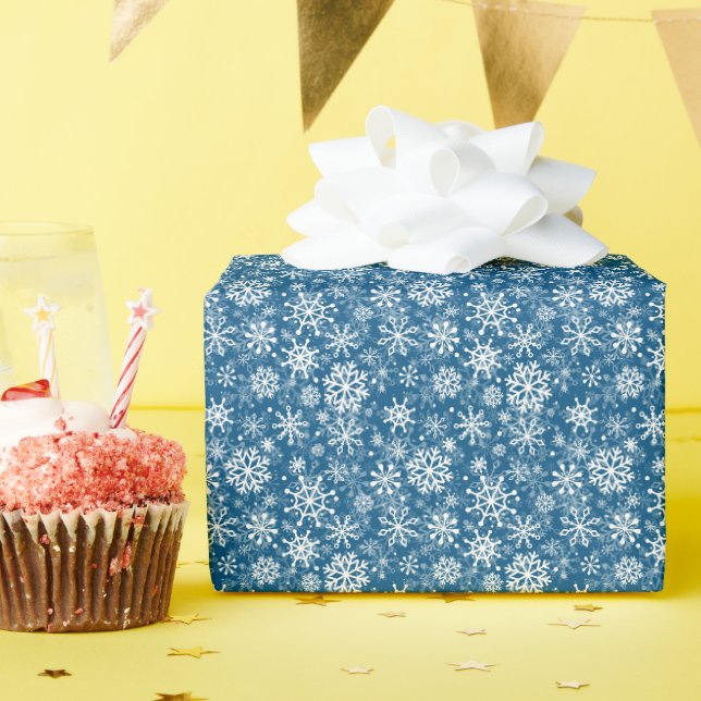 Christmas snowflakes pattern blue wrapping paper (Birthday Party)