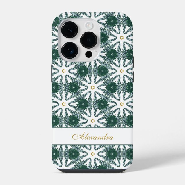 Christmas Snowflakes Pattern Personalised Green iPhone Case (Back)
