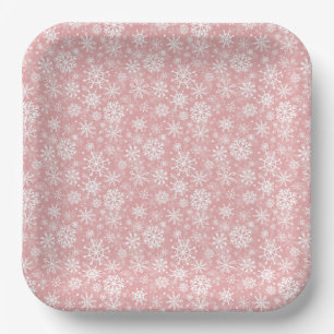 Christmas snowflakes pattern Pink Paper Plate